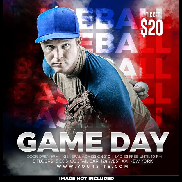 PSD design del modello di post sui social media del baseball game day