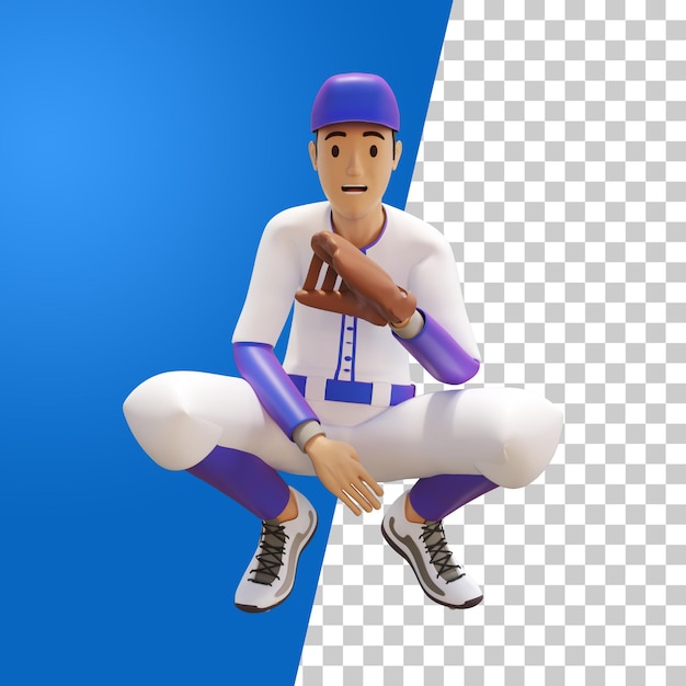 Baseball man squat position 3d illustration