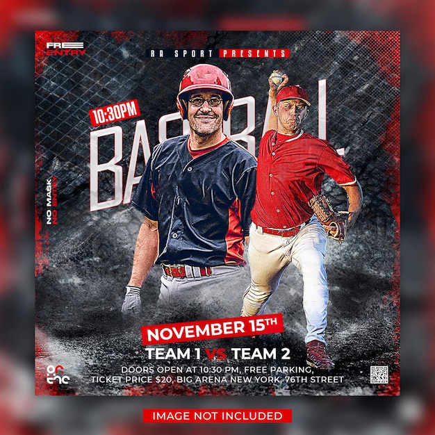 PSD baseball match day flyer and social media post template