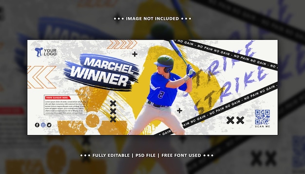 PSD baseball player facebook cover social media template