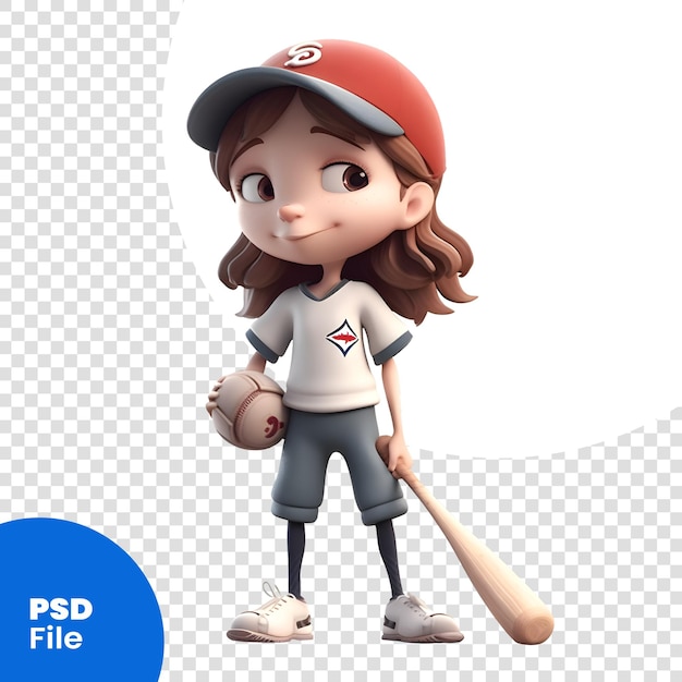 PSD バットとボールの3dレンダリングの野球選手 白い背景のpsdテンプレート