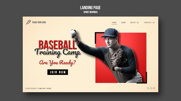 PSD Целевая страница тренировочного лагеря бейсбола
