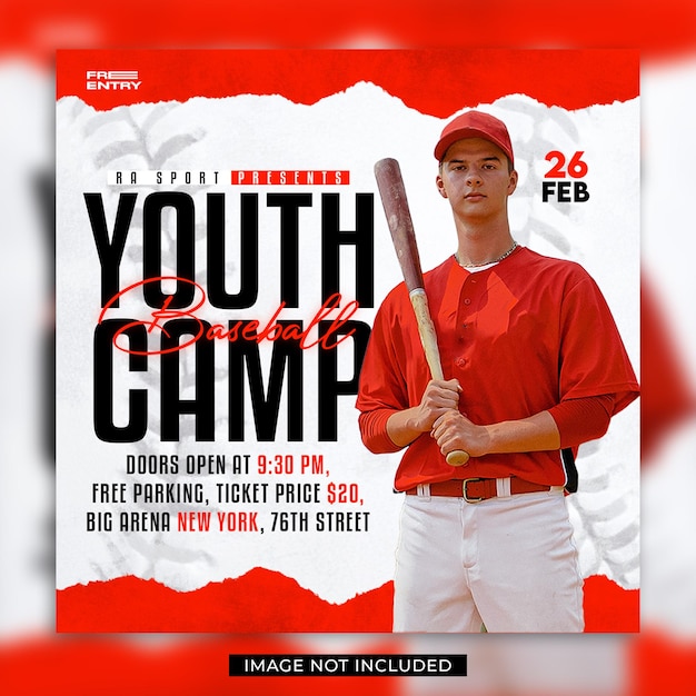 Baseball youth camp flyer and social media post template