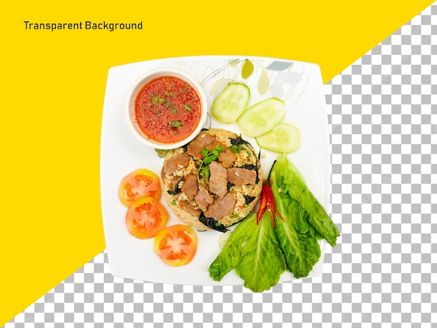 PSD basil fried rice with beef on transparent background