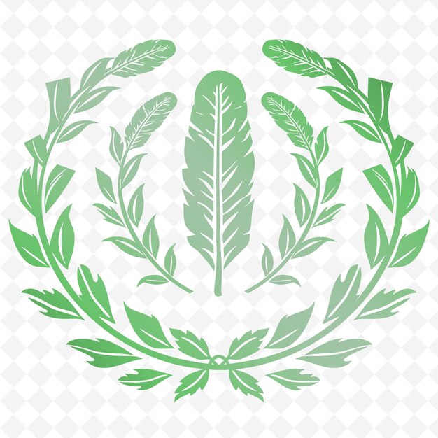 PSD basil leaf wreath emblem logo with decorative arrows and fea nature herb vector design collections