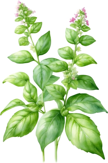 PSD foglie di basilico acquarello in primo piano di foglie di basilico