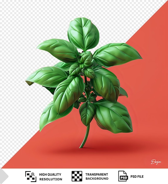 PSD basil png clipart su uno sfondo rosso