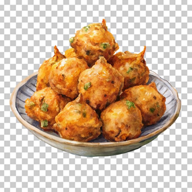 PSD basin pakora een populaire indiase of pakistaanse straatvoedsel snack geïsoleerd