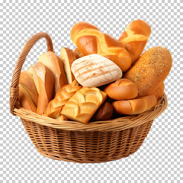 PSD basket of bread toast and baguettes on transparent background