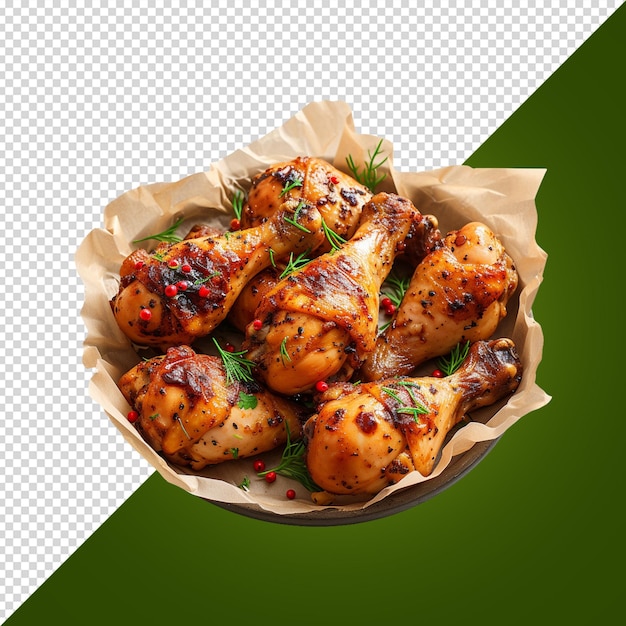 PSD a basket of chicken with a green background with a green background