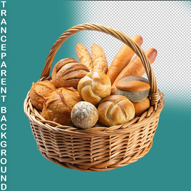 Basket of clean towels on a wooden table isolated on transparent background