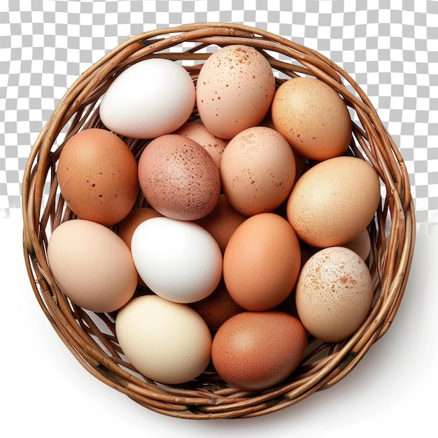 PSD a basket of eggs with a white background that says  eggs