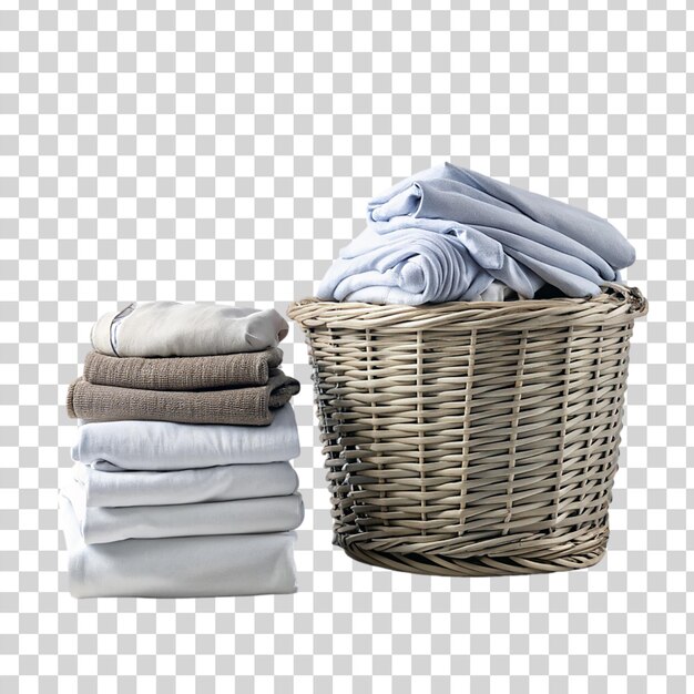 PSD a basket filled with neatly folded clothes isolated on transparent background