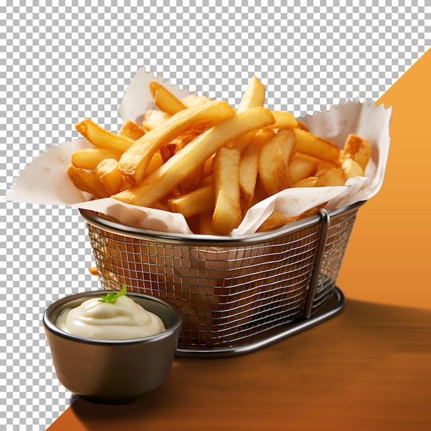 Basket of french fries with sauce