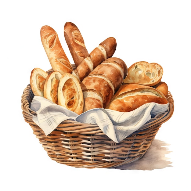 PSD basket fresh baked bread ai generated image