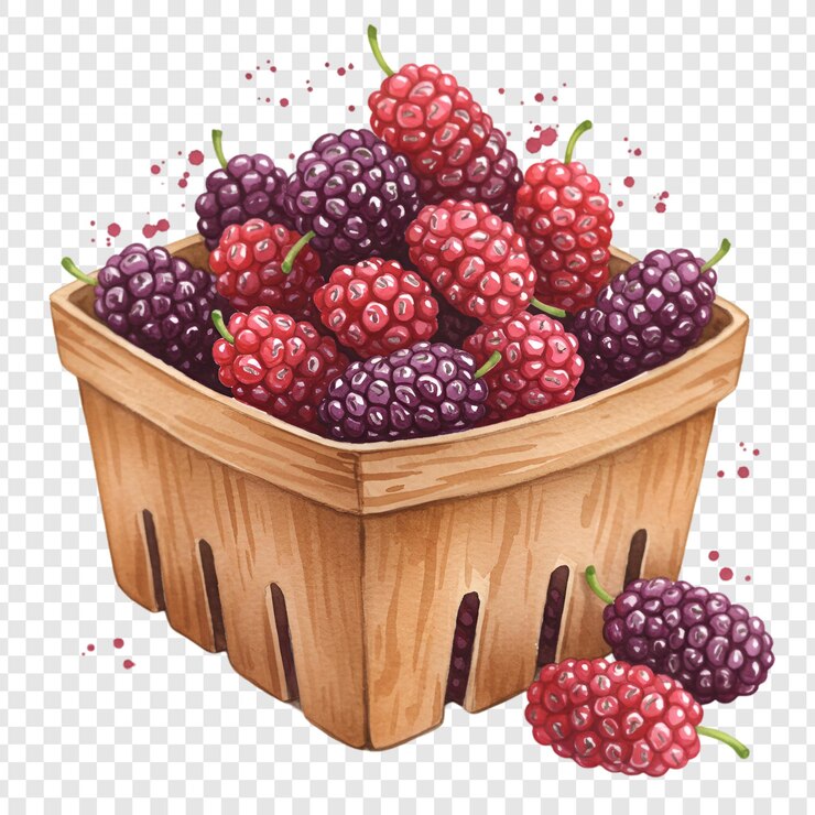 PSD a basket of freshly harvested mulberries