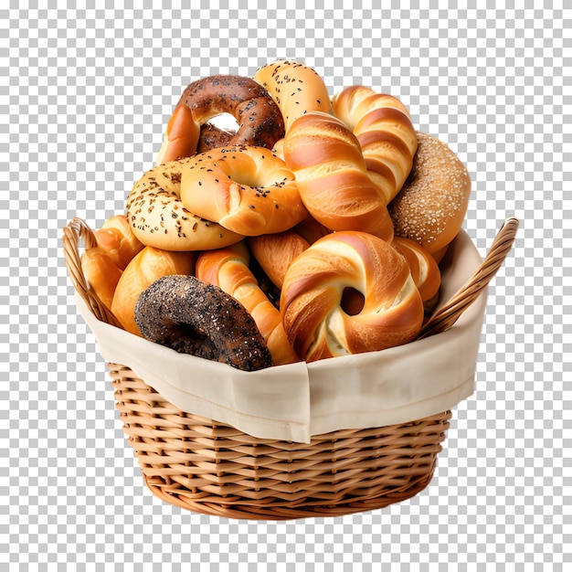 PSD basket full of bread isolated on transparent background