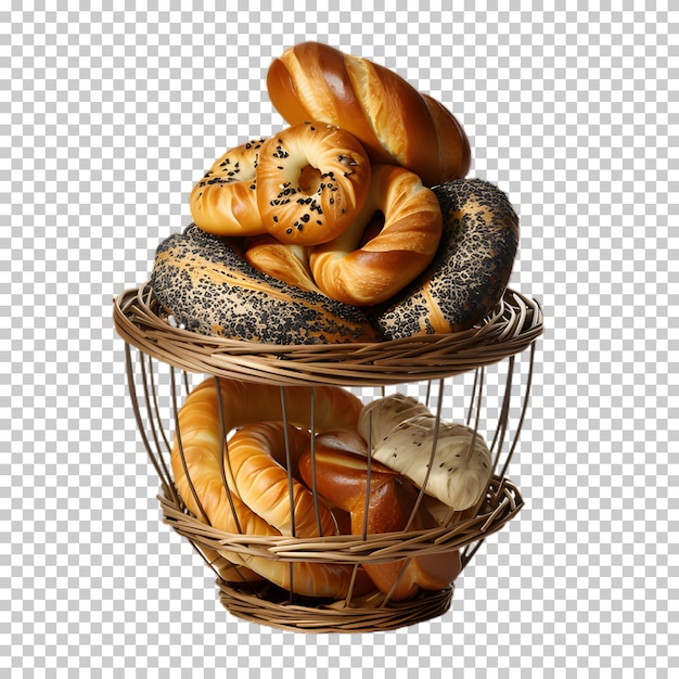 PSD basket full of bread isolated on transparent background