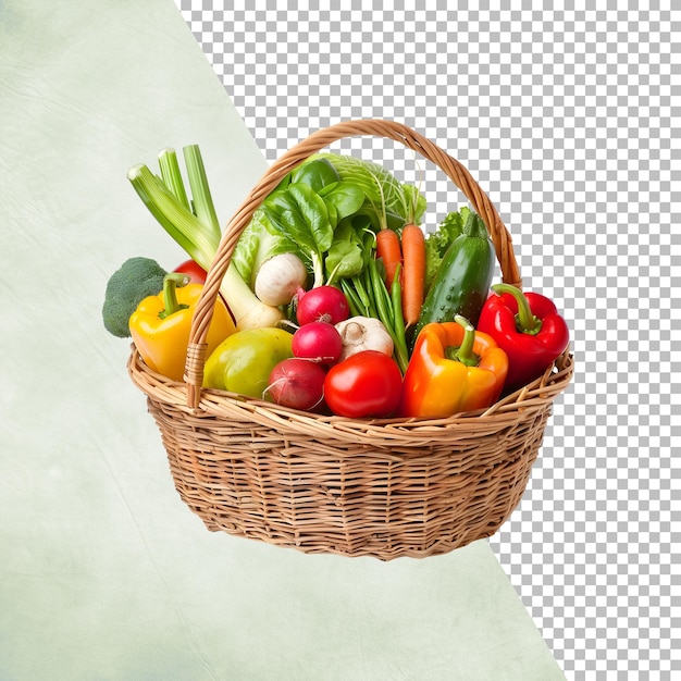 PSD a basket full of fresh vegetables isolated on transparent background