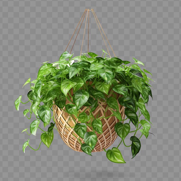 PSD a basket of green basil hanging from a basket with a plant hanging from it