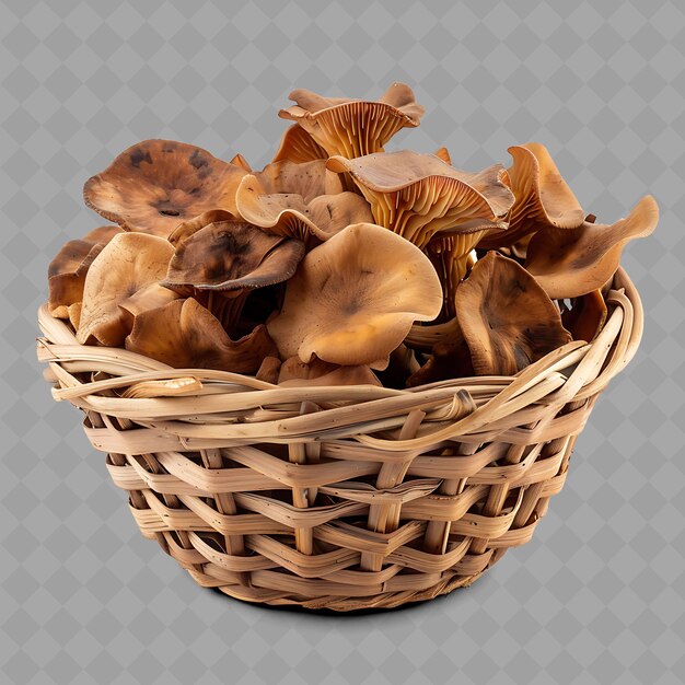 PSD a basket of mushrooms with a background of a grid pattern