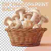 PSD a basket of mushrooms with a brown background that says  transom