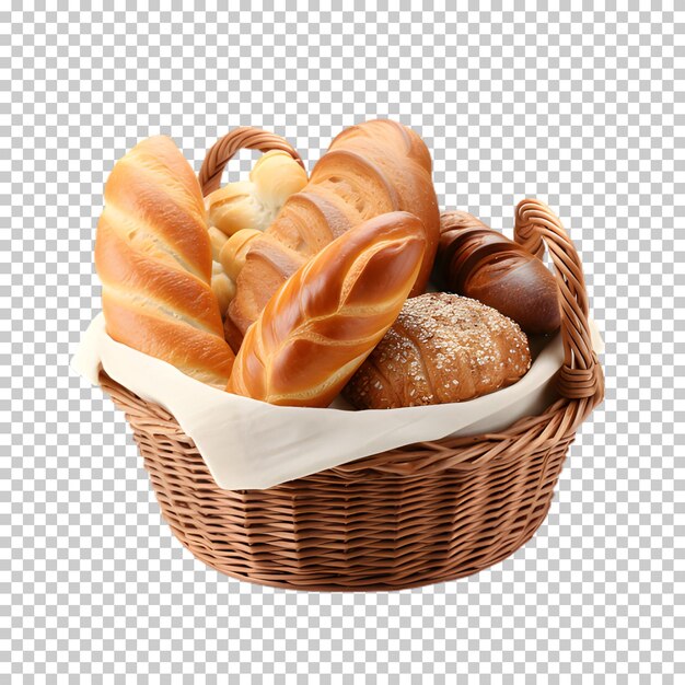 PSD Корзина с хлебными тостами и багеттами на прозрачном фоне