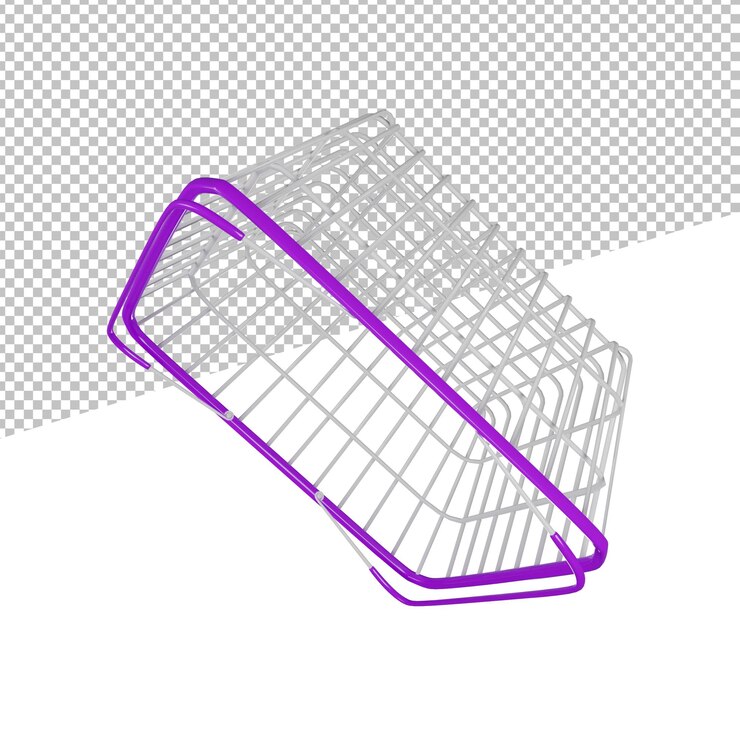 PSD basket or shopping cart on a transparent background, 3d rendering illustration