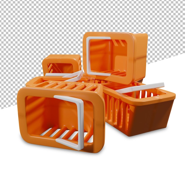 Basket or shopping cart on a transparent background, 3d rendering illustration