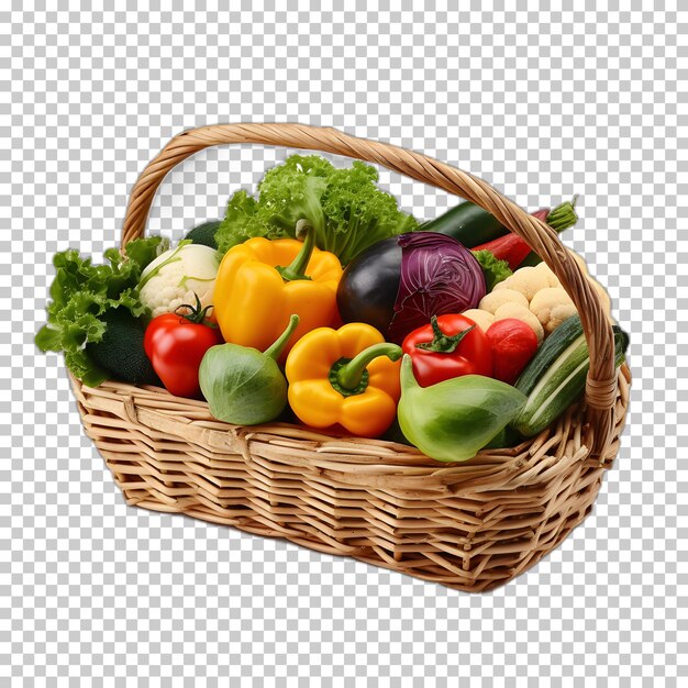 PSD basket of vegetables on transparent background