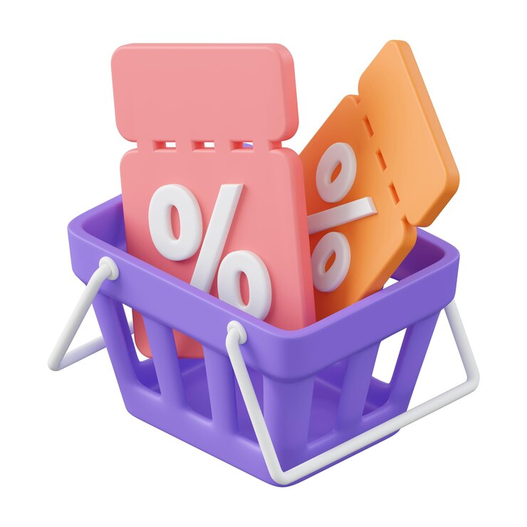 Basket with discount code 3d illustration of Icon affiliate marketing
