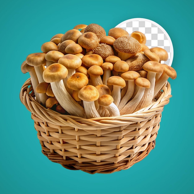 PSD basket with edible forest mushrooms colored autumn composition on transparent background