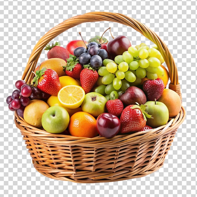 Basket with fresh fruits isolated on a transparent background healthy food concept