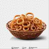 PSD basket with fried onion rings isolated on transparent background