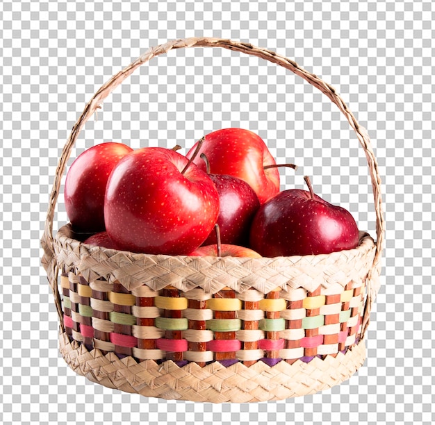 PSD basket with red apples with transparent background png