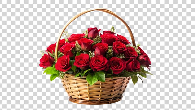 PSD basket with red roses isolated on a transparent background