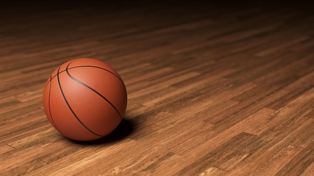Basketbal op de houten vloer