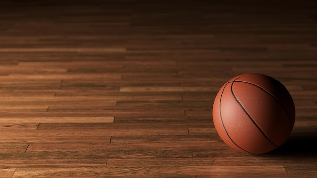 Basketbal op de houten vloer