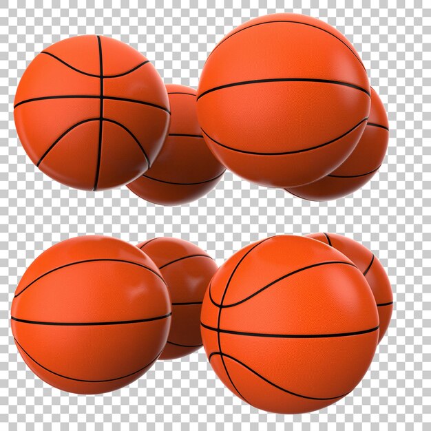 PSD basketball balls isolated on transparent background 3d rendering illustration