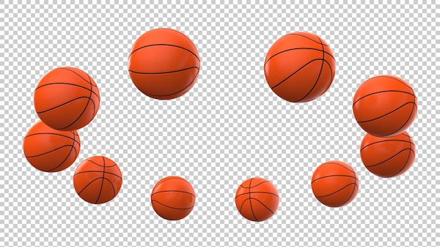 Basketball balls on transparent background 3d rendering illustration