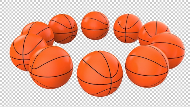 Basketball balls on transparent background 3d rendering illustration