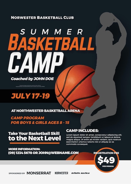 PSD basketball camp designs for insta post free sports brochure designs