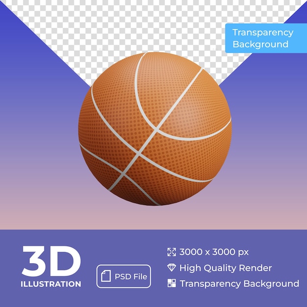 Icona 3d colorata di pallacanestro con sfondo trasparente