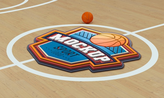 PSD basketball court logo mock-up design