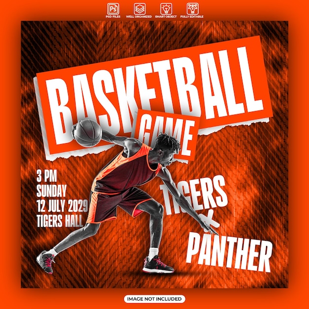 PSD basketball event flyer social media post and web banner