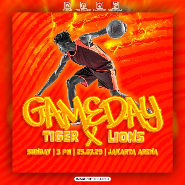 PSD basketball event social media post and poster template