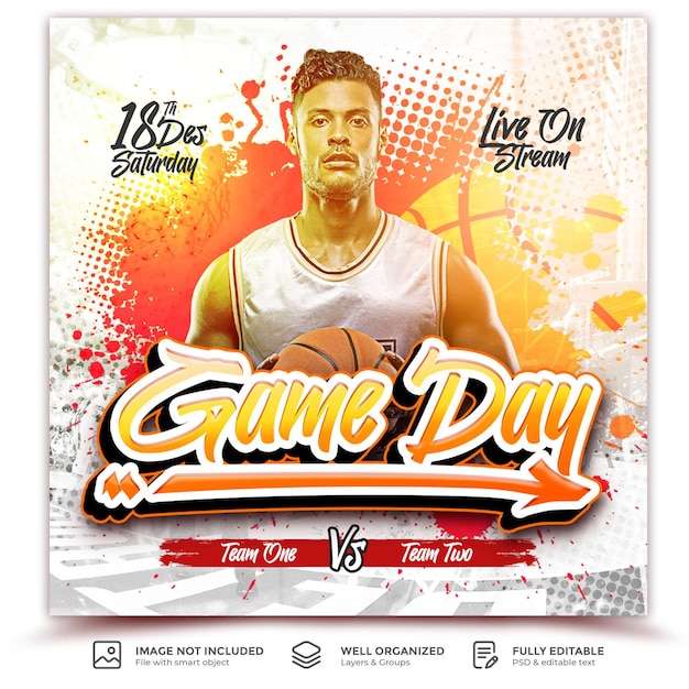 Basketball game day square social media banner