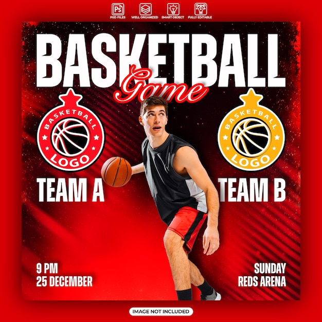 basketball game social media banner or instagram post template