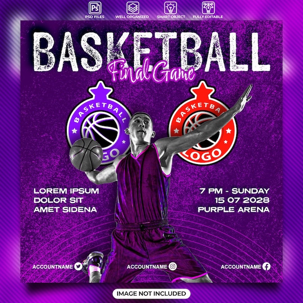 PSD basketball game social media instagram post template