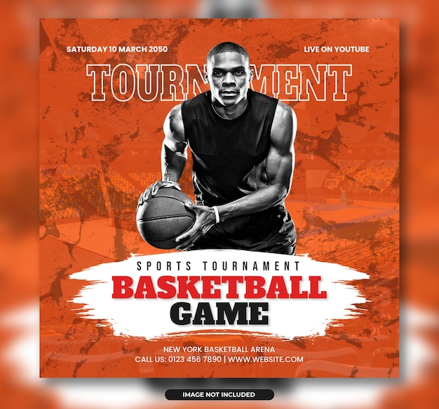 Basketball game tournament social media post banner template or soccer club event flyer design